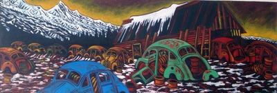Dean Buchanan, "Horopito Motors Ruapehu I", 2014, Oil on Canvas, 1500 x 500mm, Oil on Canvas