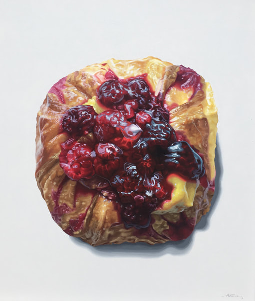 Alice Toomer, "Raspberry Danish", Acrylic on gesso panel,  830 x 730 mm (Framed Size), 2019, SOLD
