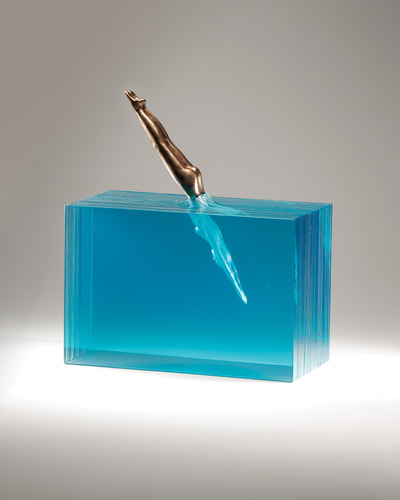 Ben Young, "The Diver", Laminated Float glass and Bronze, 2017, W 300 x H 300 x D 150mm, SOLD