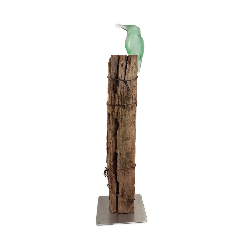 Francia Smeets, "Waiting (Kotare)", Cast Glass on Timber Plinth with Stainless Steel Base Plate, 1120 H x 300 D x 300 W mm, 2023