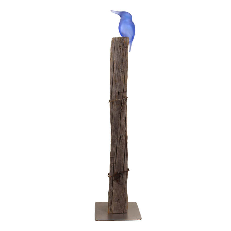 Francia Smeets, "Waiting (Kotare)", Cast Glass on Timber Post with Steel Base, 1300 H x 150 W x 140mm D, 2023