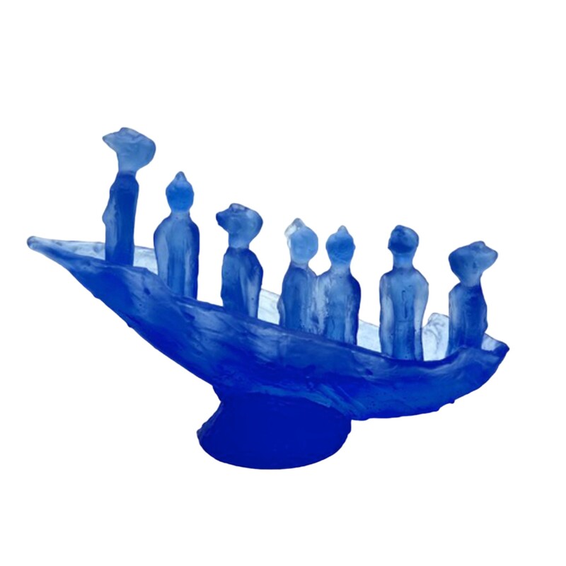 Graeme Hitchcock, "A Lot of People in a Small Boat (Blue)", Cast Glass, 260 x 170 x 90mm, 2023