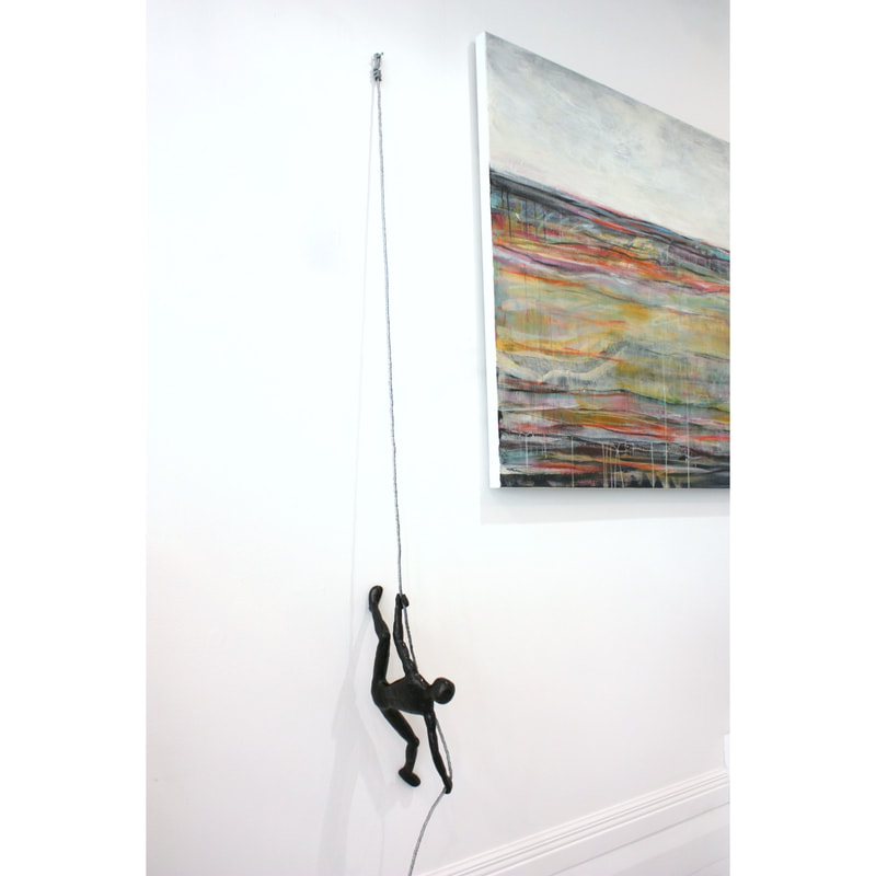 John Wolter, "Grappling Man", Blackened Steel with a Polished Wax Finish and Steel Wire, 1800 length x 240mm (Out from wall), 2019