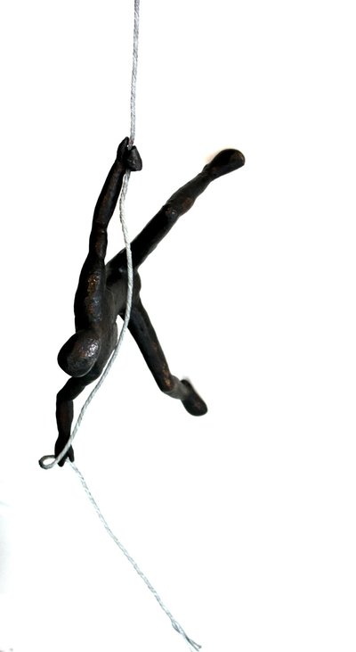 John Wolter, "Grappling Man", Blackened Steel with a Polished Wax Finish and Steel Wire, 1900mm length, 2018