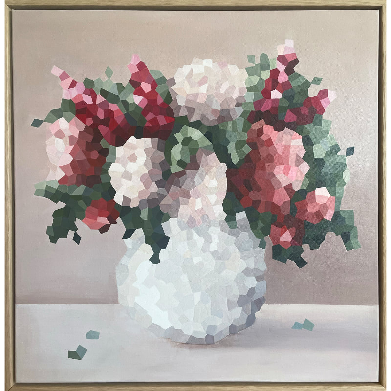 Jemma Ennis, "Strawberry Sunday", Acrylic on Canvas (Light Oak Tray Frame), 640 x 640mm, 2023