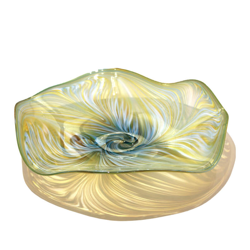 Justin Culina, "Teal / Amber Shell Platter", Hand Blown Glass, 400mm Diameter, 2023