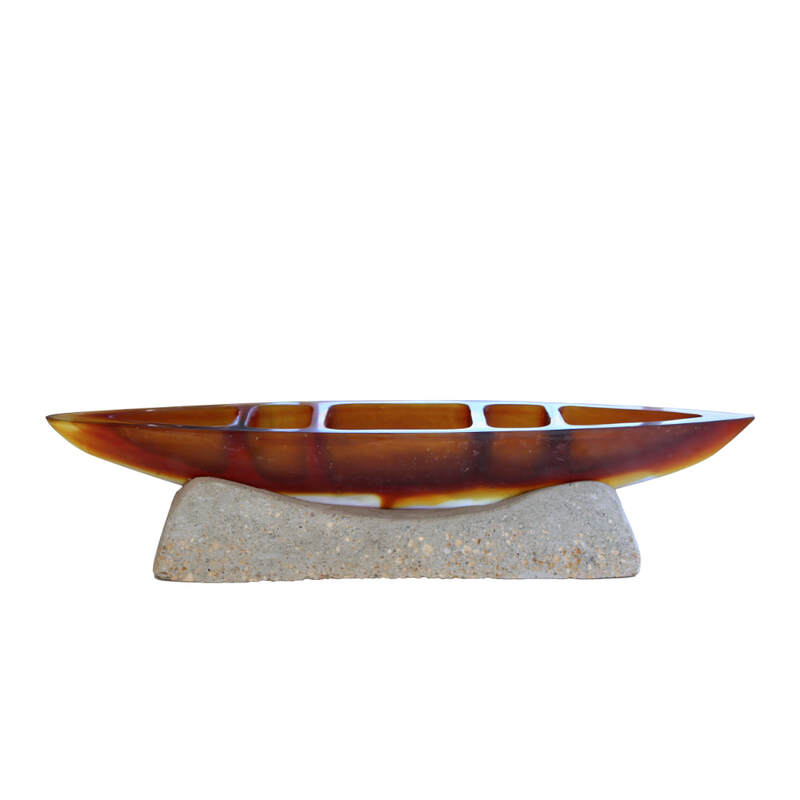John Abramczyk, "Waka Large (Amber)", Cast Glass on Concrete Base, 670mm width, 2024