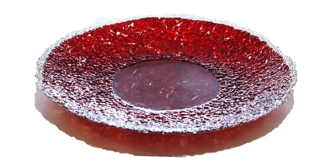 "Frit Platter- Red", Frit Glass on Fused Glass, 510mm Diameter, 2022