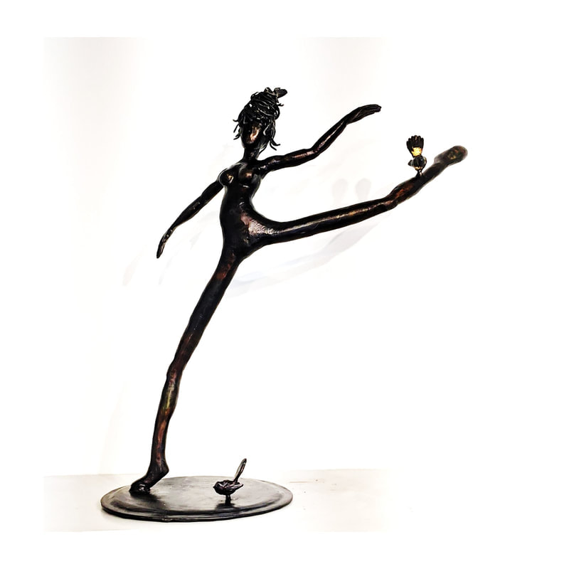 John Wolter- "Fantail Dance", Blackened Steel and Brazed Details with a polished wax finish, 510mm height