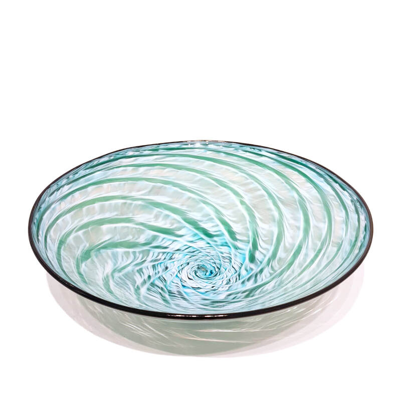 Justin Culina, "Teal Shell Bowl", Hand Blown Glass' 
320mm Diameter, 2023