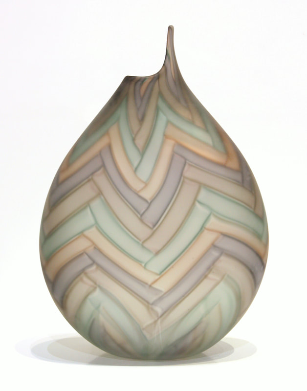 Justin Culina- "Flattened Nikau Vase", Hand Blown Glass (Frosted), 370 x 220mm, 2022