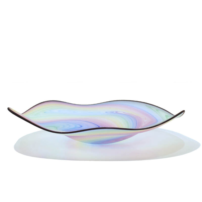Justin Culina, "Fluted Rainbow Platter", Hand Blown Glass, 510mm Diameter