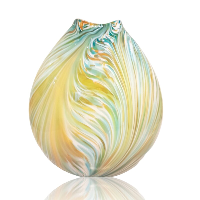 Justin Culina, "Feather Vase (Gold and Teal)", Hand Blown Glass, 250mm Height, 2023