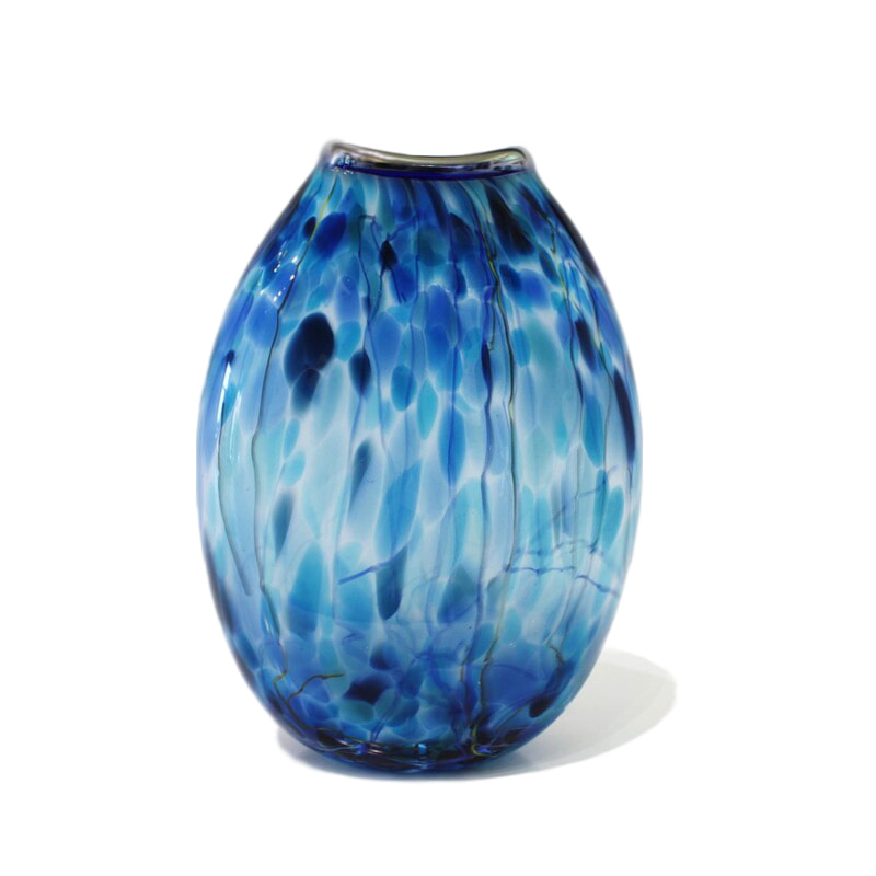Keith Grinter "Flattened Ocean Blue Vase", Hand Blown Glass, 240mm Tall, 2023