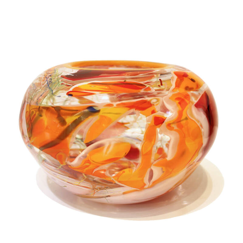 Keith Grinter, "Shard Fish Bowl - Orange", Hand Blown Glass, 150mm Tall x 210mm Diameter, 2023