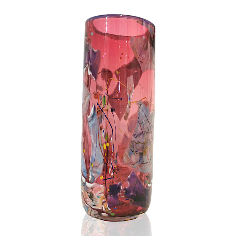 Keith Grinter, "Ruby Cylinder Vase", Hand Blown Glass, 330 x 125mm, 2023