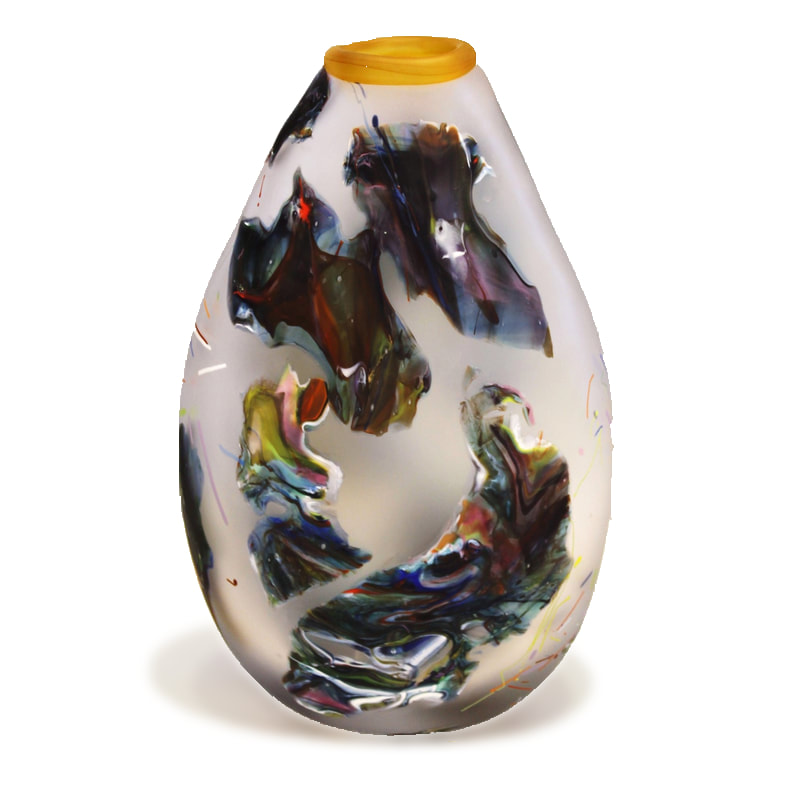 Keith Grinter "Clear Etched Shard Vase", Hand Blown Glass, 270mm Tall, 2023
