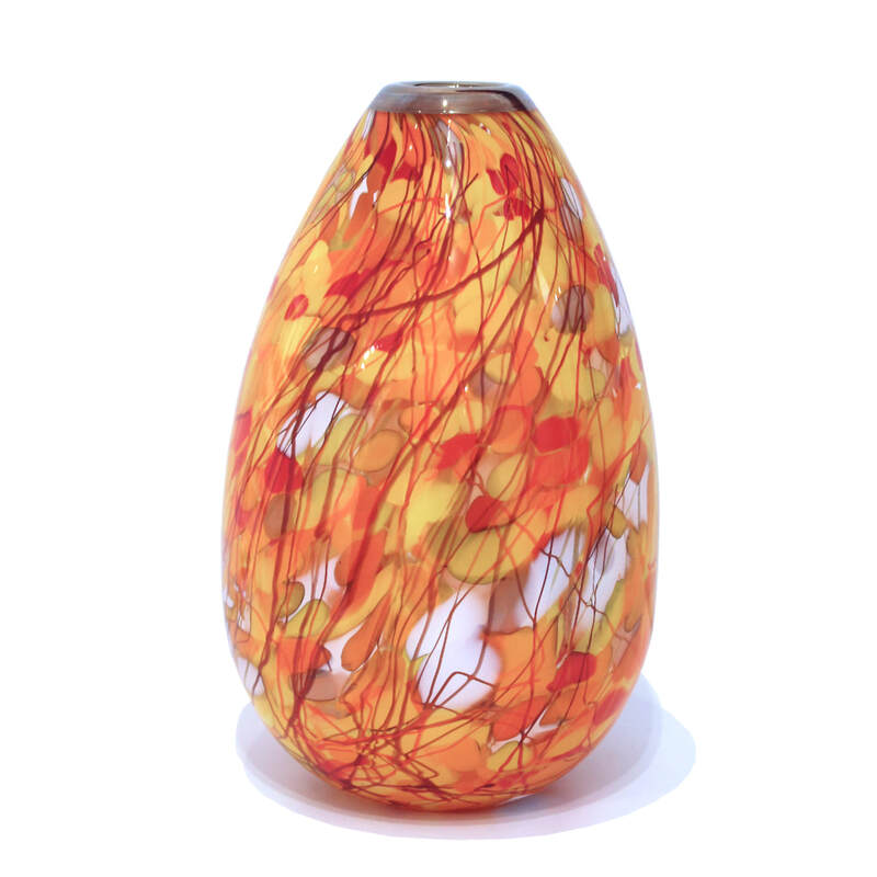 Keith Grinter, "Orange Teardrop Vase", Hand Blown Glass, 240mm Tall, 2023