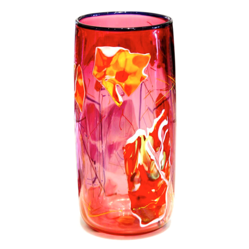 Keith Grinter "Pink Cylinder Shard Vase", Hand Blown Glass, 340mm Tall, 2023