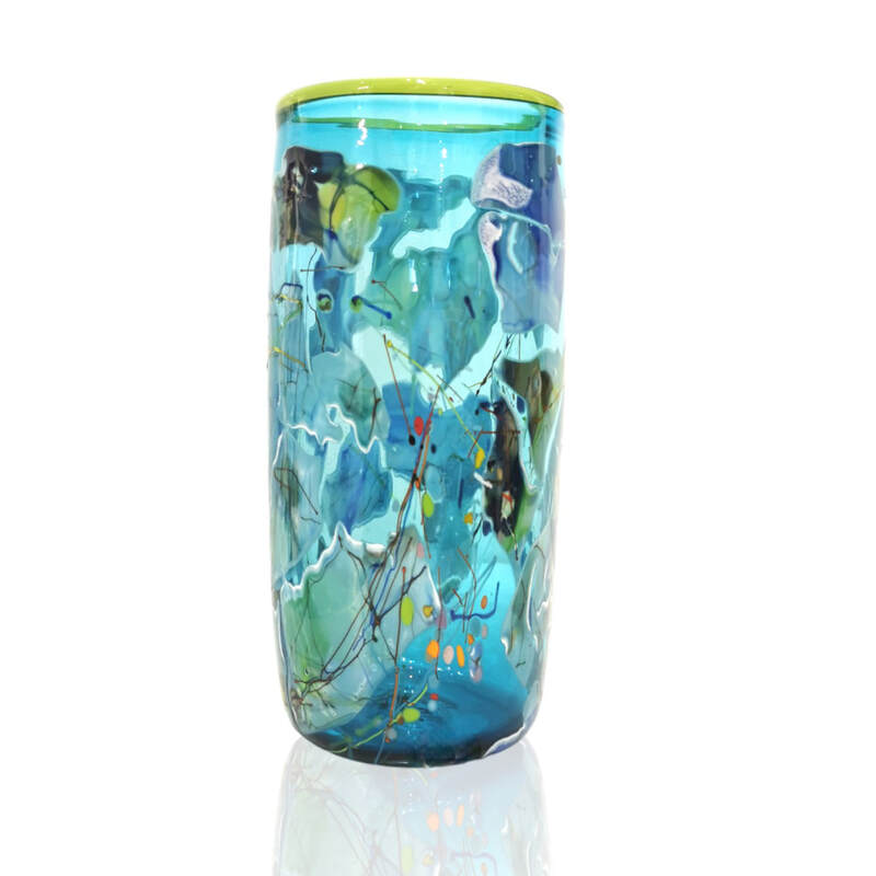 Keith Grinter, "Copper Blue Cylinder Vase", Hand Blown Glass, 270 x 120mm, 2023