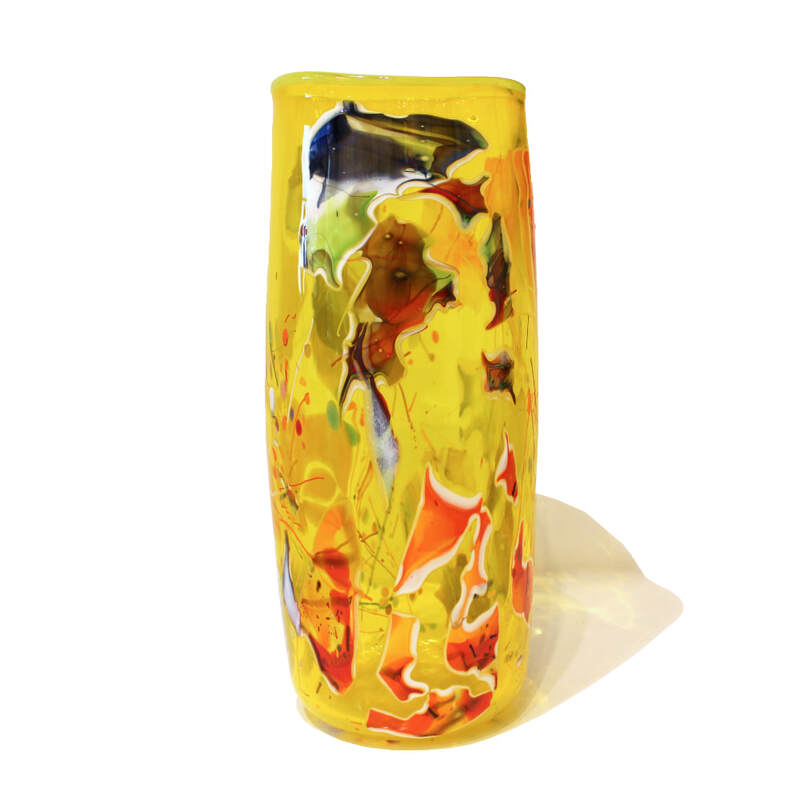 Keith Grinter, "Shard Cylinder - Lemon Yellow", Hand Blown Glass, 345mm Tall, 2023