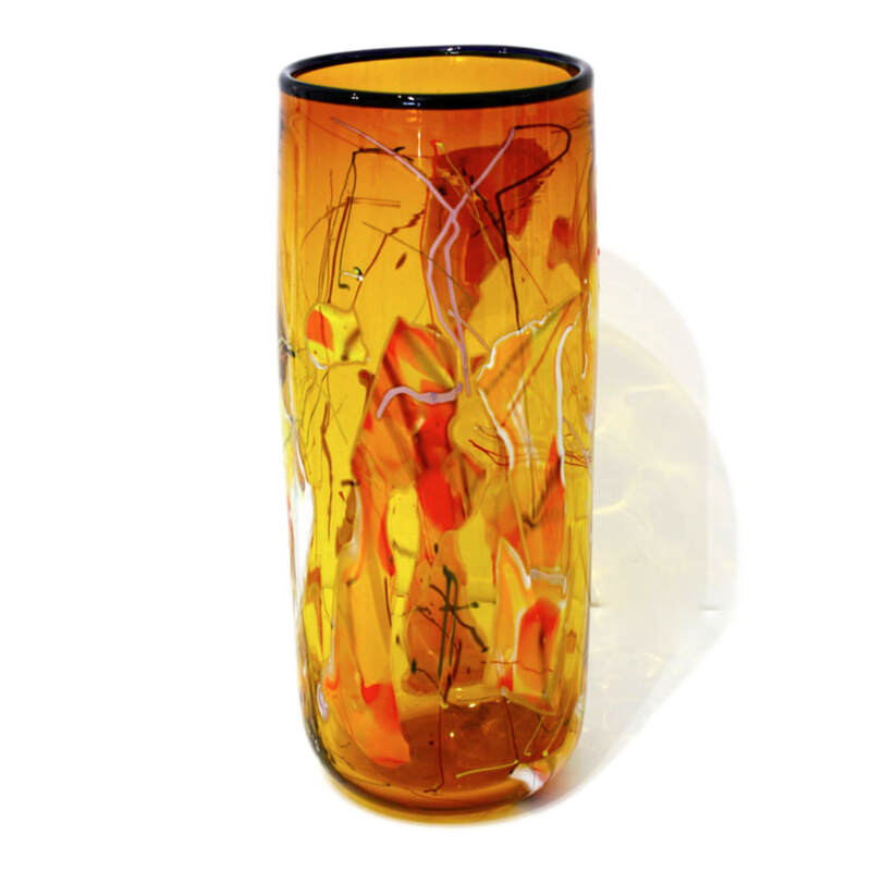 Keith Grinter, "Gold Cylinder Shard Vase", Hand Blown Glass, 340mm Tall, 2023