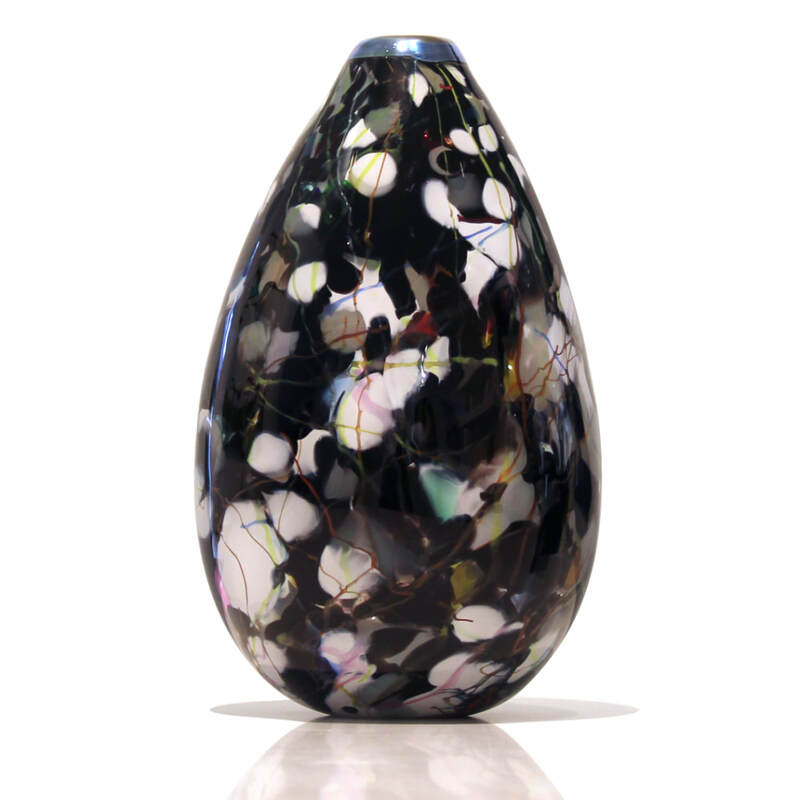 Keith Grinter, "Dalmation Teardrop Vase", Hand Blown Glass, 230mm Tall, 2023
