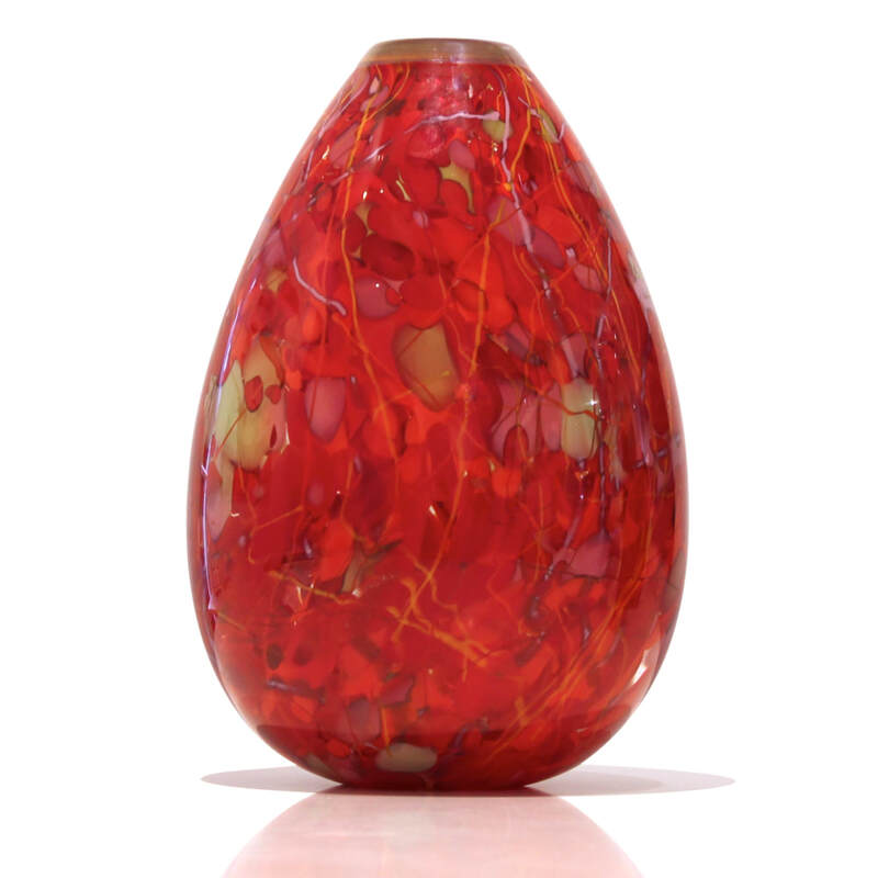 Keith Grinter, "Flame Teardrop Vase", Hand Blown Glass, 230mm Tall, 2023