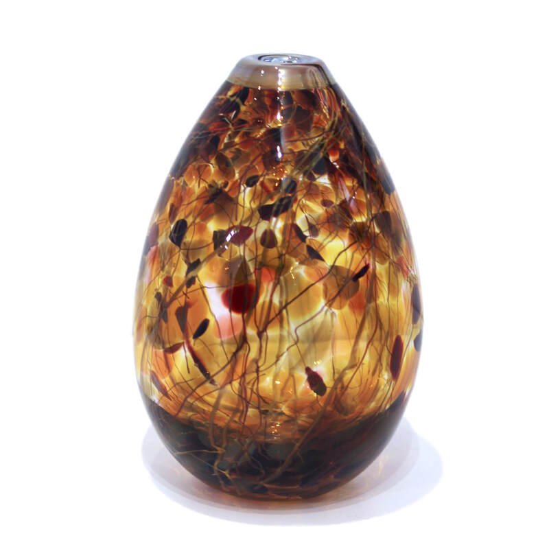 Keith Grinter, "Tortoiseshell Teardrop Vase", Hand Blown Glass, 180mm Tall, 2023