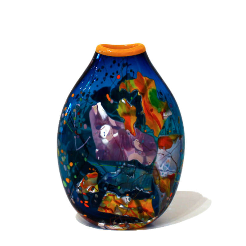 Keith Grinter "Shard Vase- Aqua/Orange", Hand Blown Glass, 310mm Tall,2023