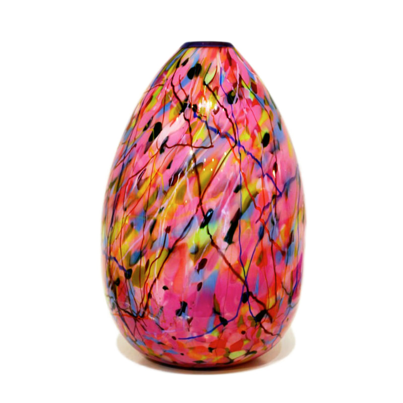 Keith Grinter, "Cherry blossom Teardrop Vase", Hand Blown Glass, 300mm Tall, 2023