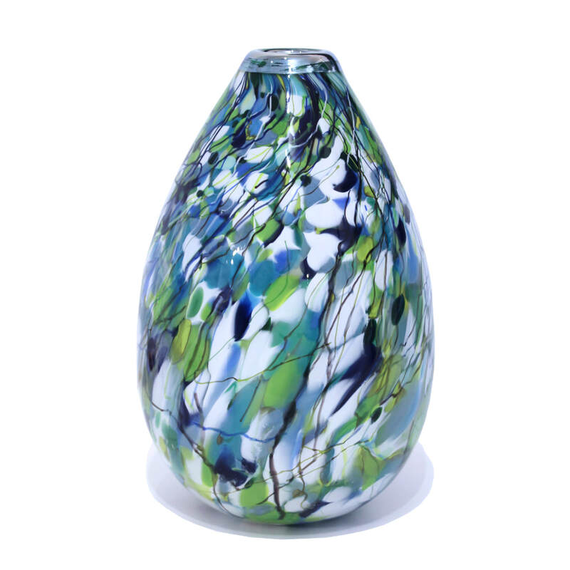 Keith Grinter, "Forest LakeTeardrop Vase", Hand Blown Glass, 240mm Tall, 2023
