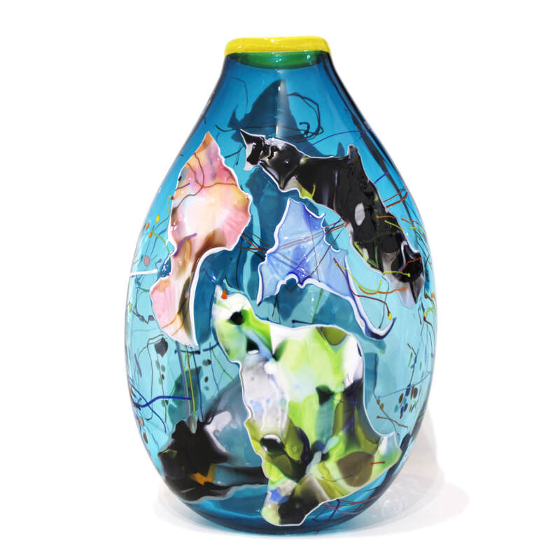 Keith Grinter, "Shard Vase- Aqua", Hand Blown Glass, 330mm Tall, 2023