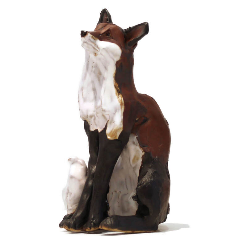 Kylie Matheson, "Pint Sized Foxes", Hand Built Ceramic Sculpture, 160 H x 90 W x 100mm D, 2024