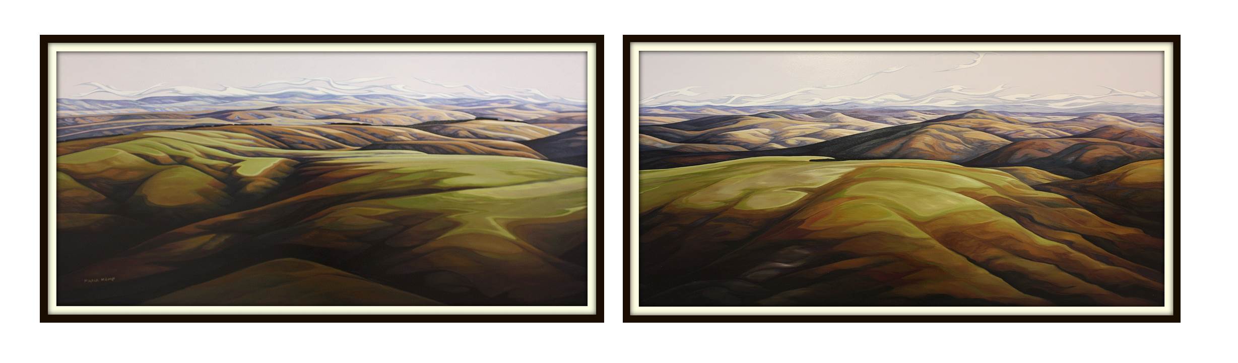 Maria Kemp, "Rugged Farmlands", Oil on Board, Archival Framed, 1320 x 720mm each, Diptych, 2019