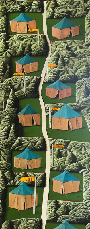 Mark Wooller, "Camping Collection", Oil on Canvas, 50 x120cm