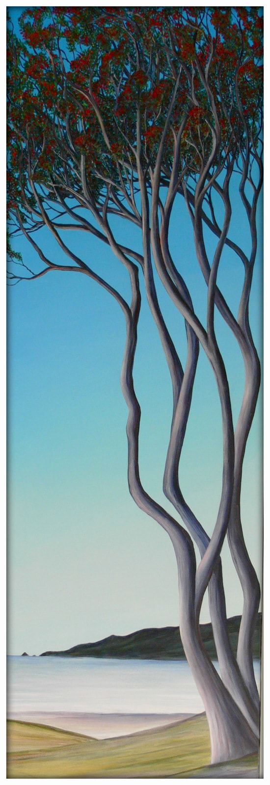 Michael Moore- “Kapiti Coast Pohutukawa”, Acrylic on Canvas, 505 x 1520mm (Tray Framed)