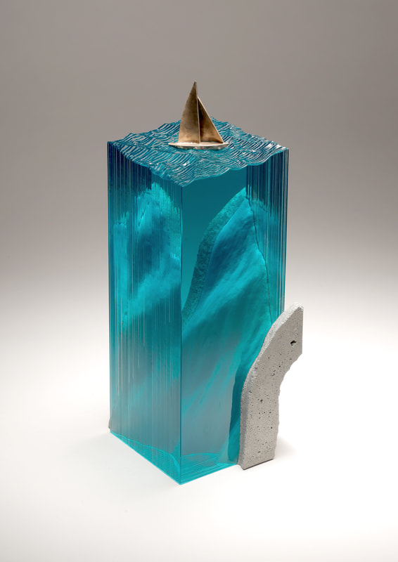 Ben Young, "Ocean Segment",  Laminated float glass, cast concrete and cast bronze, W 165 x H 400 x D 165mm, 2018, SOLD
