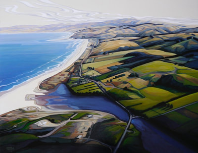 Maria Kemp, "Overview, Saddle Hill to Taieri Mouth", Oil on Board, 980 x 780mm, SOLD