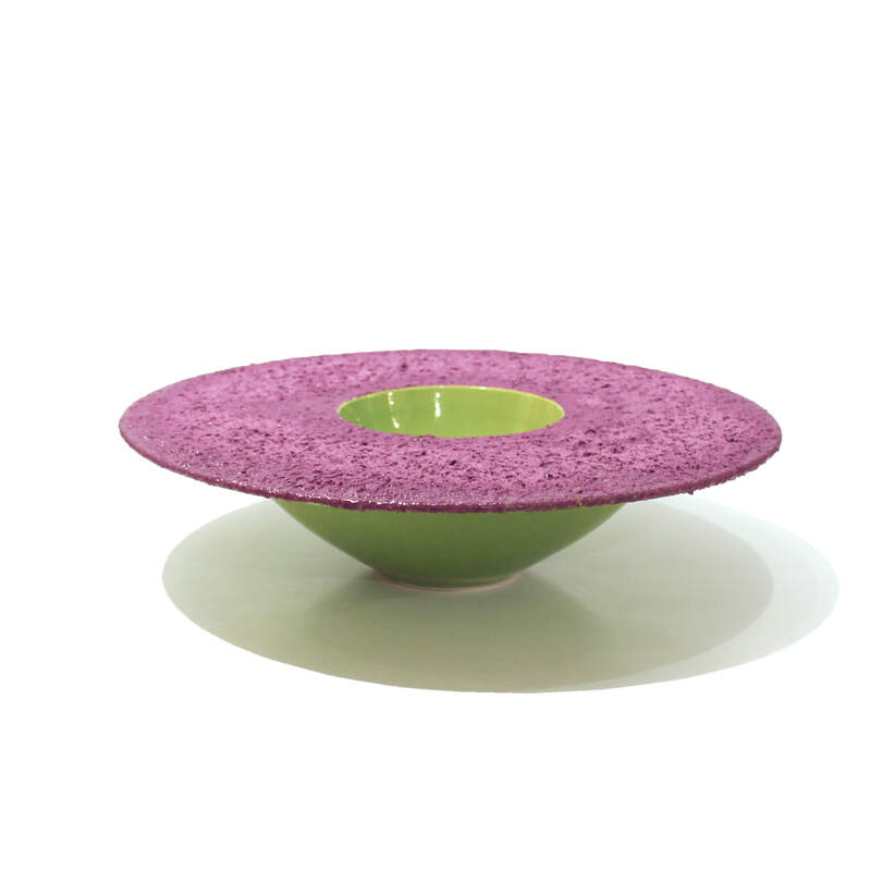Peter Collis, "Crackle and Pop Disk (Green)", Hand Thrown Ceramic, 75mm H x 300mm diameter, 2023