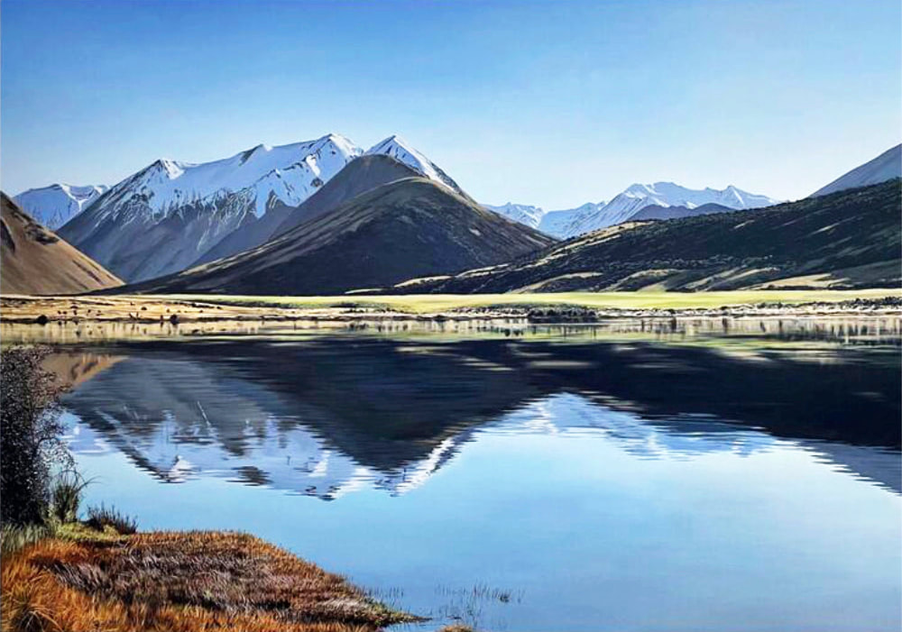 Phil Hanson, "Lake Georgina- Morning Light", Oil on Canvas, 1000 x 1400mm, 2022