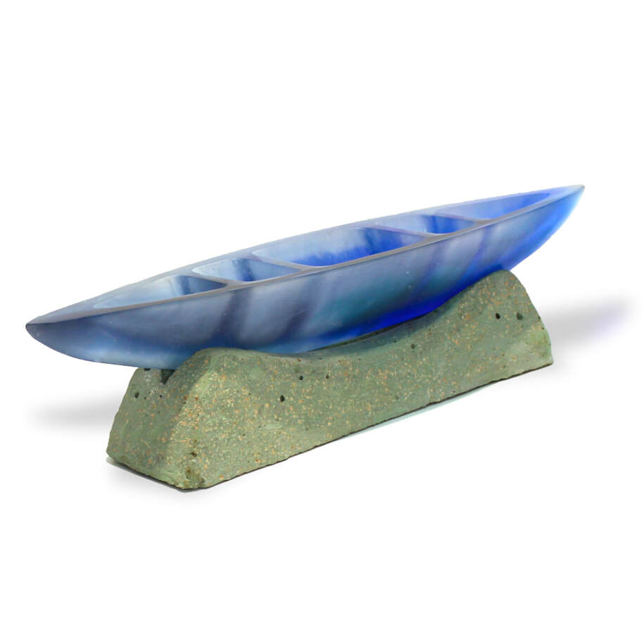 John Abramczyk Waka Large (Blue) Cast Glass on Concrete Base 670mm width 2024