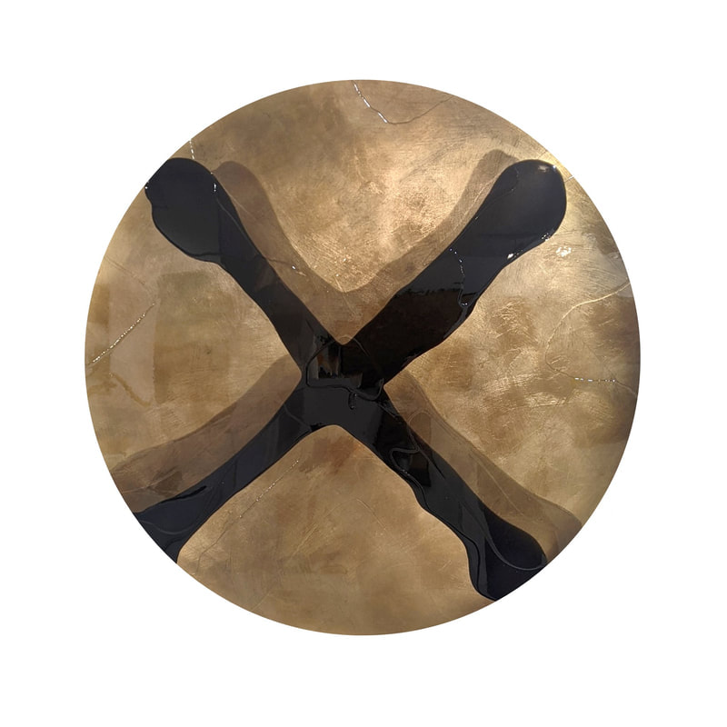 Rae West "Cuban Ink", Resin and Gold Leaf on Cut-out Board, 1100mm Diameter, 2022