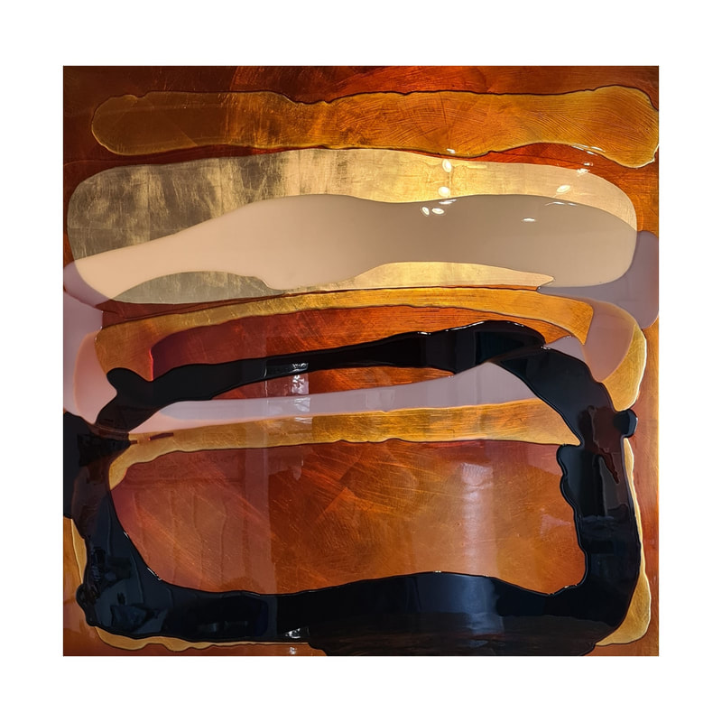 Rae West- "Disco Landscape", Resin and Gold Leaf on Board, 1000 x 1000mm, 2022