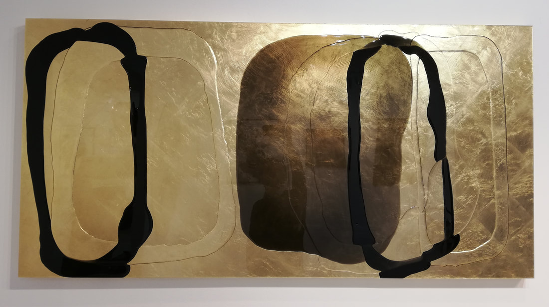 Rae West- "Mid Mod Moves", Resin and Gold Leaf on Board, 1600 x 800mm, 2022