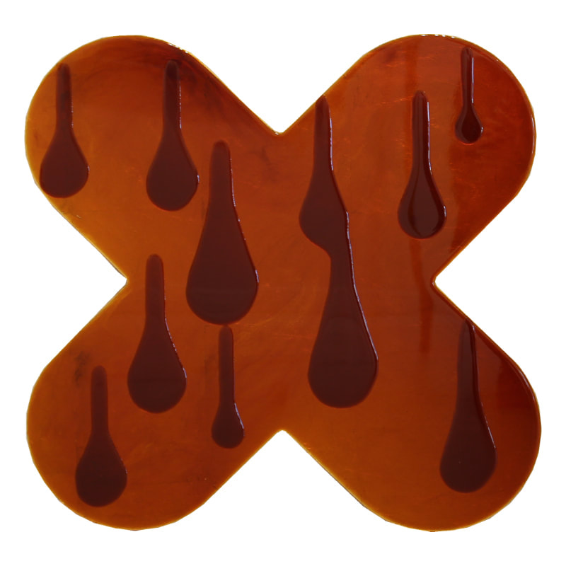 Rae West, "Sliding About in a State of Toffee Love II", Resin and Gold Leaf on Board, 600 x 600mm, 2022