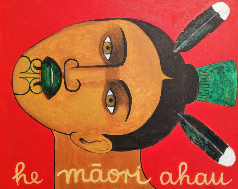 Robyn Kahukiwa- "He Maori Ahau", Acrylic on Canvas, 405 x 510mm, 2021, SOLD