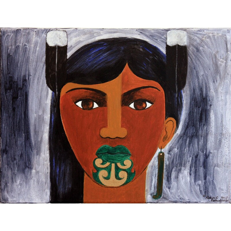 Robyn Kahukiwa, "He Wahine me Poumanu", Oil on Canvas, 30 x 40cm, 2015