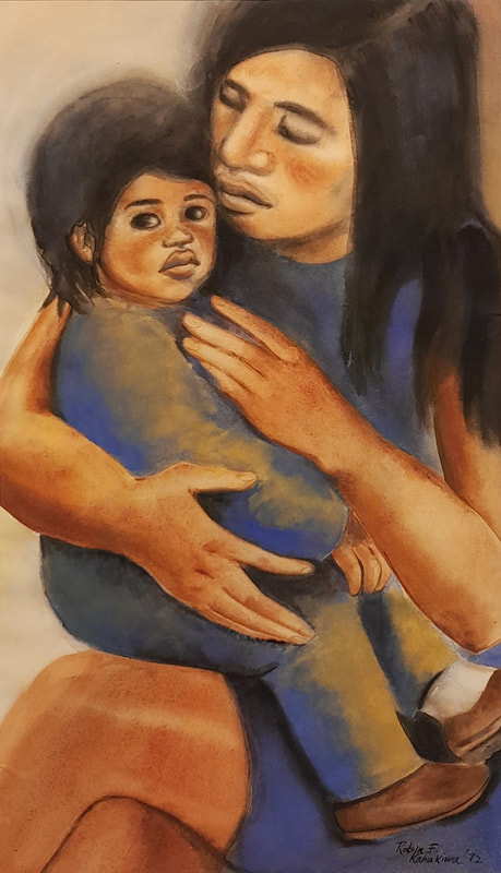 Robyn Kahukiwa- "Mother and Child", Mixed Media on Paper, 700 x 440mm, 1972, SOLD