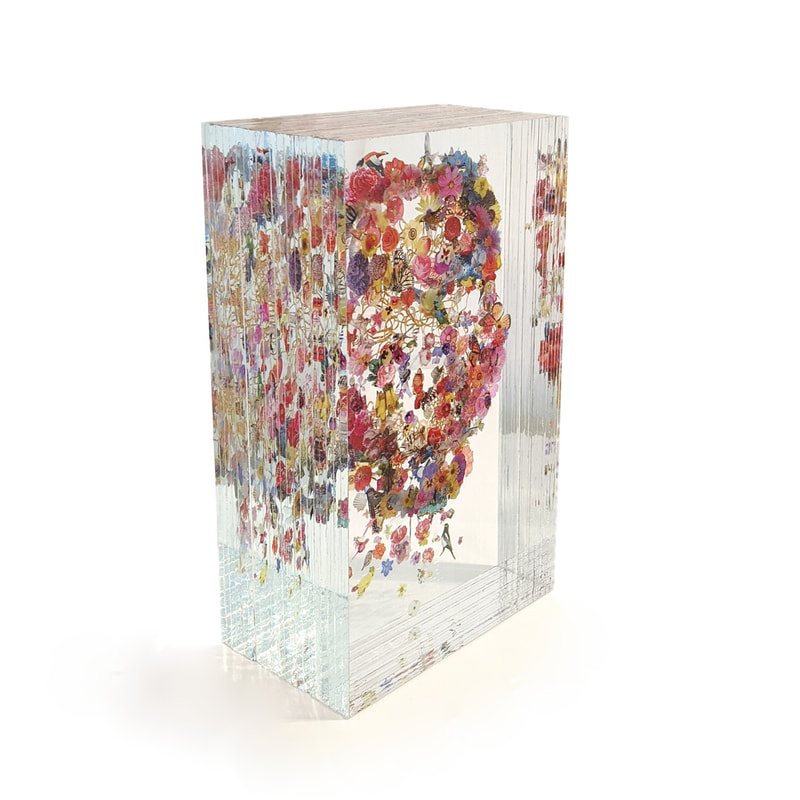 Ryan Carter- "Neural Head", Laminated Float Glass and Gel Transfer, Sculpture, 215 W x 315 H x 130mm D, 2021